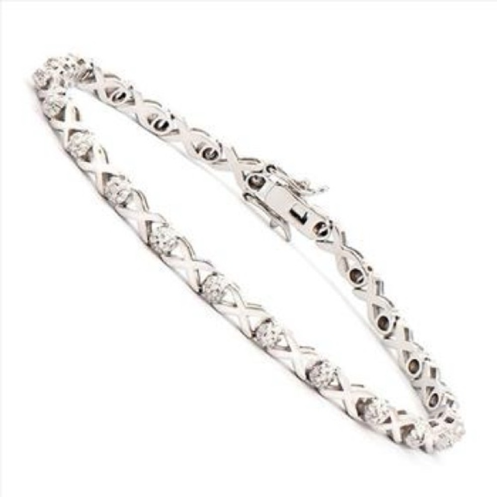 0.20 Ctw Natural Diamonds Rhodium Plated Designer Bracelet